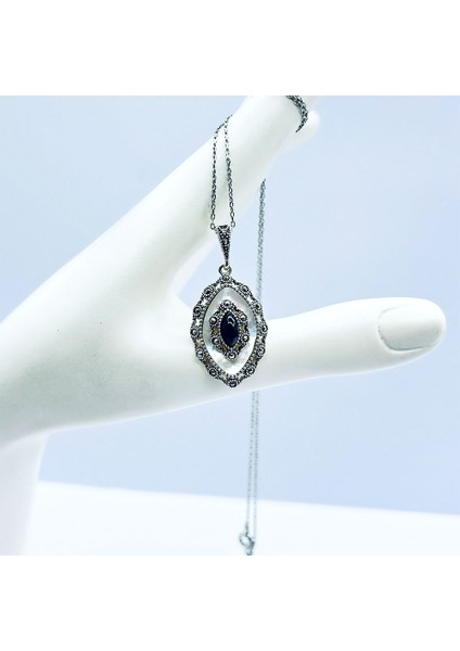 Margazit Oltu Taşı ve Sedef İşçilikli 925 Ayar Gümüş Kolye modelleri