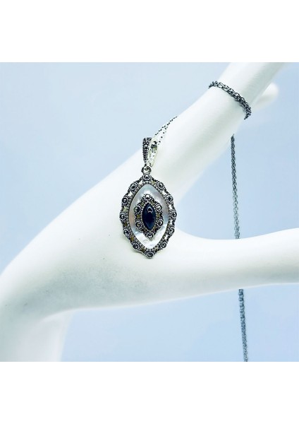 Margazit Oltu Taşı ve Sedef İşçilikli 925 Ayar Gümüş Kolye indirimleri