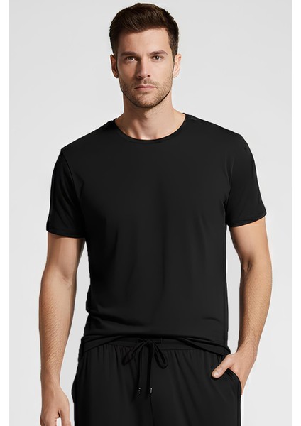 Erkek Kısa Kollu Basic Esnek Likralı Viskoz T-Shirt MAN01
