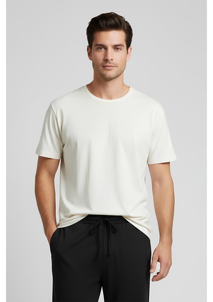 Erkek Kısa Kollu Basic Esnek Likralı Viskoz T-Shirt MAN01
