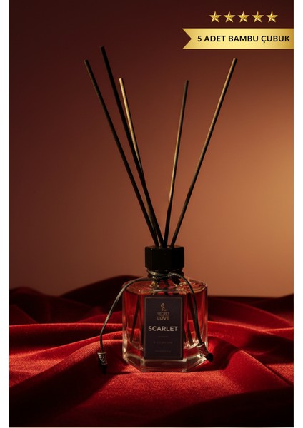 Scarlet Premium Çubuklu Oda Kokusu 120 ml – Uzun Kalıcı Vanilya & Amber & Kırmızı Meyve