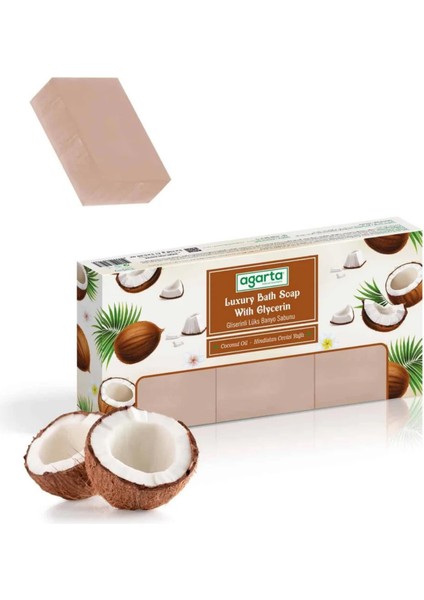 Agarta - Banyo Sabunu Lüks Gliserinli Doğal El Yapımı Hindistan Cevizli 150 gr x 3 Adet