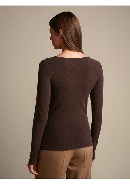 10842 V Yaka Kaşmirli Ultra Hafif Triko Kazak-Kahve M. fiyatları