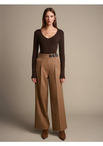 10842 V Yaka Kaşmirli Ultra Hafif Triko Kazak-Kahve M. indirimleri