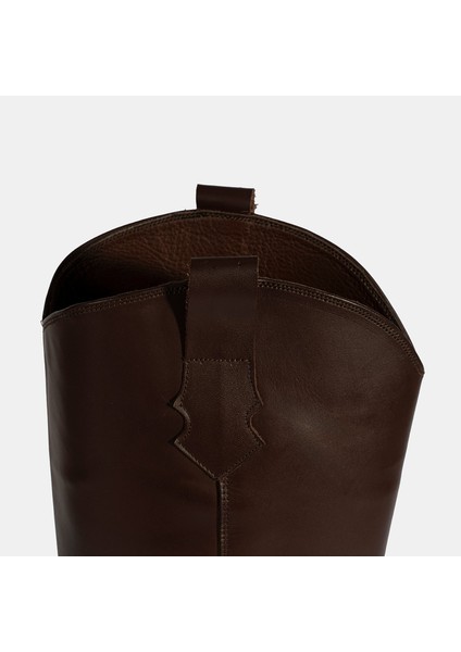 Kadın Kahve Kalın Topuklu Deri Çizme