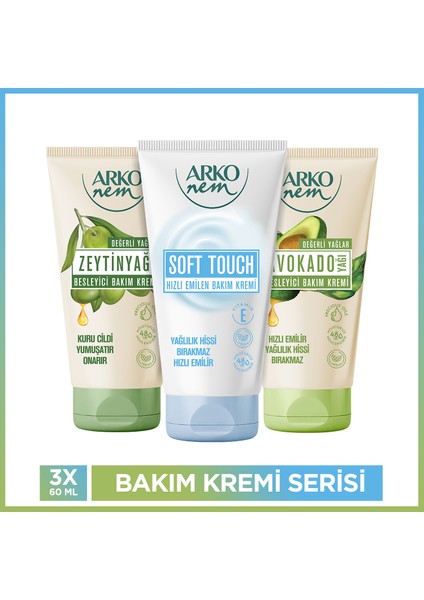 Nem Bakım Serisi Zeytinyağlı,Soft Touch,Avokado Krem 3X60 ml