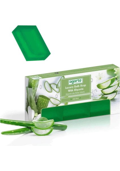 Agarta - Banyo Sabunu Lüks Gliserinli Doğal El Yapımı Aloe Vera 150 gr x 3 Adet