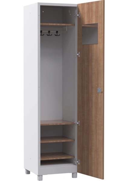 Tek Kapılı Metal Gövdeli Ahşap Kapaklı Soyunma Dolabı – Askılıklı ve Raflı – Ev & Ofis Kullanımına Uygun fiyatları