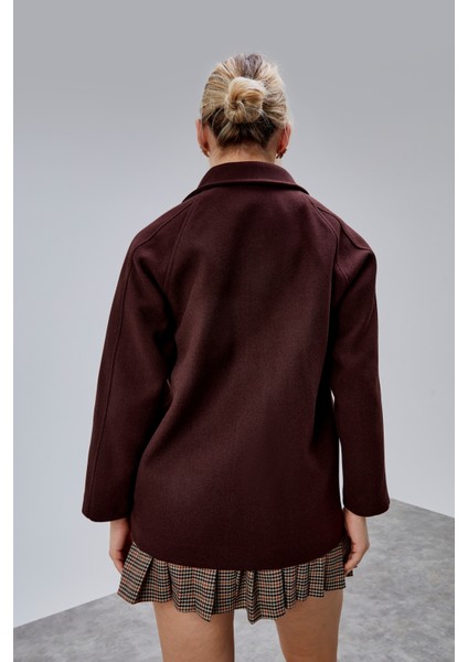 Acı Kahve Oversize Fermuarlı Kaşe Ceket