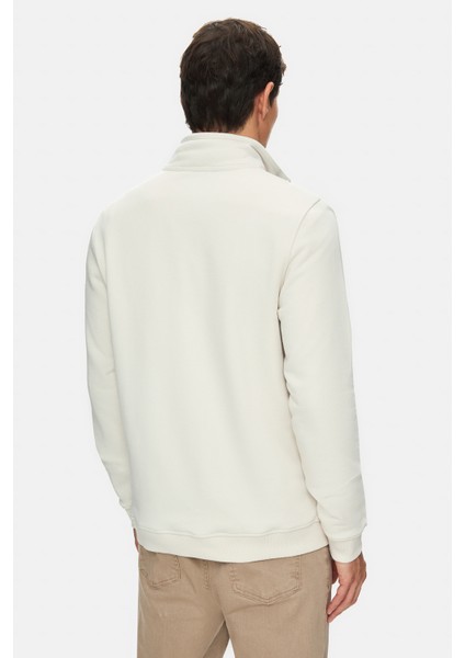 LEON Bej Yarım Fermuar Dik Yaka Nakışlı Standard Fit Erkek Sweatshirt modelleri