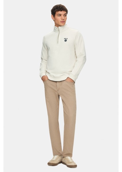 LEON Bej Yarım Fermuar Dik Yaka Nakışlı Standard Fit Erkek Sweatshirt fırsatları