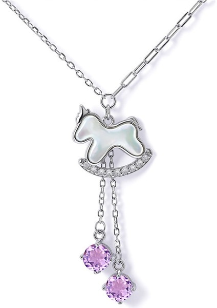 Kadınlar Için S925 Ayar Gümüş Sedef Şanslı At Kolyesi, Doğal Kristal Taşlı Köprücük Kemiği Zinciri (Yurt Dışından)