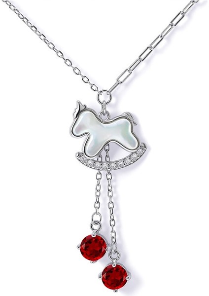 Kadınlar Için S925 Ayar Gümüş Sedef Şanslı At Kolyesi, Doğal Kristal Taşlı Köprücük Kemiği Zinciri (Yurt Dışından)