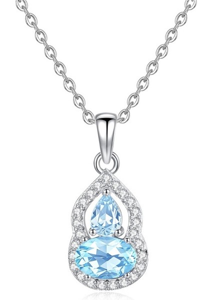 Kadınlar Için S925 Ayar Gümüşten Yapılmış, Doğal Kristal Kolye Ucu, Topaz, Peridot ve Köprücük Kemiği Zinciri Bulunan Kabak Biçimli Kolye. (Yurt Dışından)