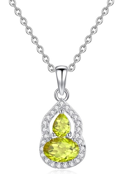 Kadınlar Için S925 Ayar Gümüşten Yapılmış, Doğal Kristal Kolye Ucu, Topaz, Peridot ve Köprücük Kemiği Zinciri Bulunan Kabak Biçimli Kolye. (Yurt Dışından)