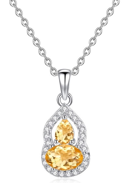 Kadınlar Için S925 Ayar Gümüşten Yapılmış, Doğal Kristal Kolye Ucu, Topaz, Peridot ve Köprücük Kemiği Zinciri Bulunan Kabak Biçimli Kolye. (Yurt Dışından)