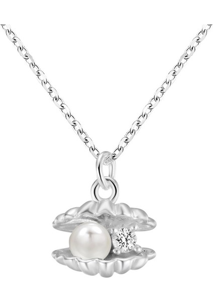 Kadınlar Için 999 Ayar Gümüş Inci ve Deniz Kabuğu Kolye, Zarif Köprücük Kemiği Zinciri (Yurt Dışından)