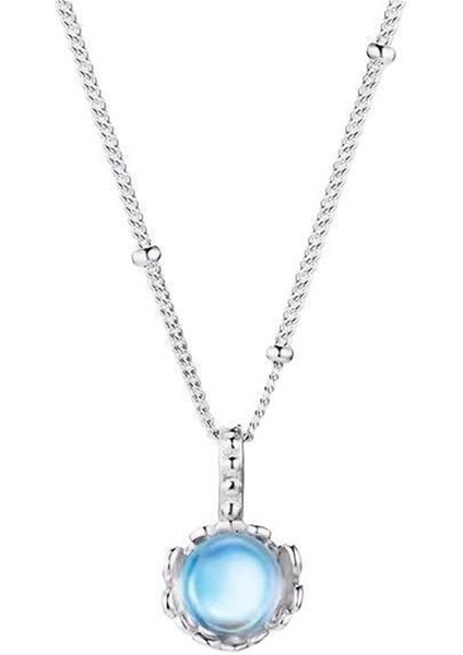 S925 Ayar Gümüş Aytaşı Yuvarlak Kolye ve Yuvarlak Boncuklu Uç (Yurt Dışından)