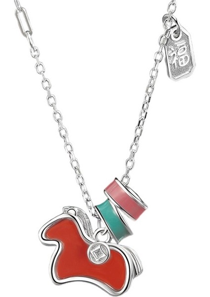 Kırmızı Akik At Kolyesi, Kadın Köprücük Kemiği Zinciri, 925 Ayar Gümüş Kolye Ucu. (Yurt Dışından)