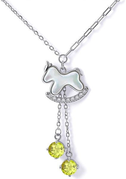 Kadınlar Için S925 Ayar Gümüş Sedef Şanslı At Kolyesi, Doğal Kristal Taşlı Köprücük Kemiği Zinciri (Yurt Dışından)