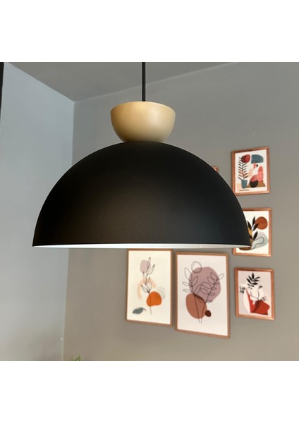 Yimpi Siyah Avize Bej Şapka Tekli Sarkıt Salon Kuaför Cafe Dekoratif Aydınlatma Pastane