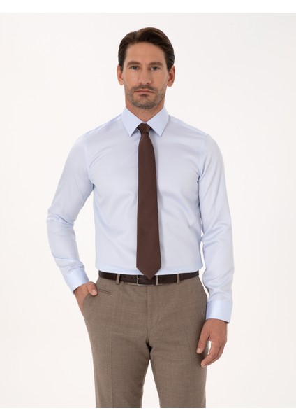 Erkek Açık Mavi Slim Fit %100 Pamuk Non Iron Kolay Ütülenebilir Klasik Gömlek 50314613-VR095