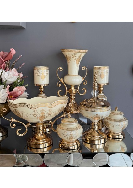 Helena Hand Made 7 Parça Krem Salon Seti