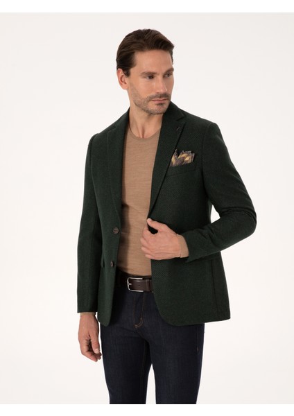 Erkek Haki Slim Fit Yün Karışımlı Mikro Desenli Ceket 50310771-VR027 modelleri
