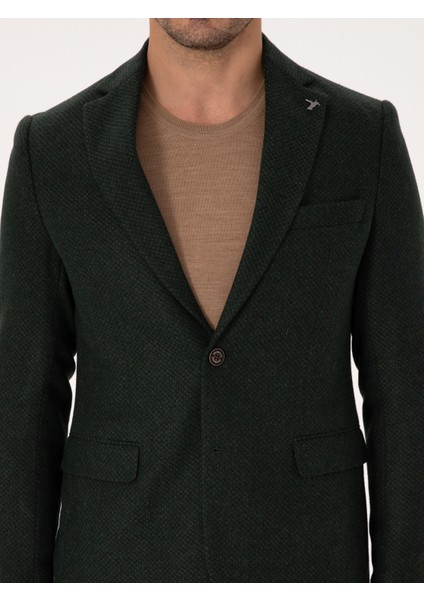 Erkek Haki Slim Fit Yün Karışımlı Mikro Desenli Ceket 50310771-VR027