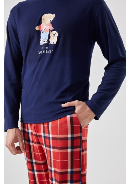 Erkek Yumuşak Dokulu Ayıcık Baskılı Ekose Desenli Pijama Takımı indirimleri