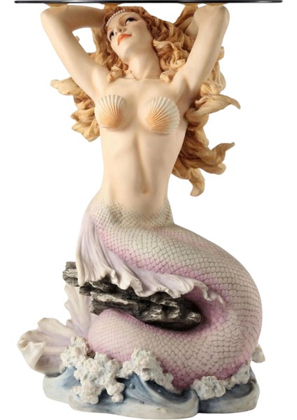 Denizkızı Figürlü Reçine Yuvarlak Cam Sehpa modelleri