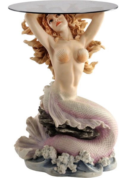 Denizkızı Figürlü Reçine Yuvarlak Cam Sehpa fırsatları