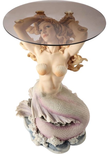 Denizkızı Figürlü Reçine Yuvarlak Cam Sehpa indirimleri