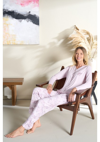 Kadın Penye Uzun Kol Pijama Takımı 3114 Lila modelleri