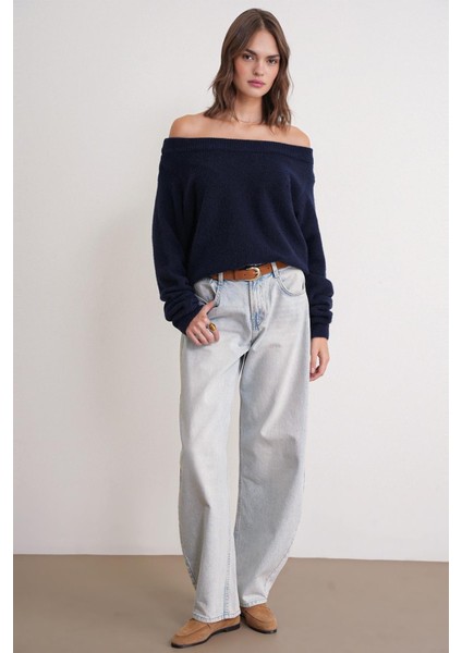 69633 Kadın Kayık Yaka Yün Karışımlı Premium Triko Kazak Lacivert fiyatları