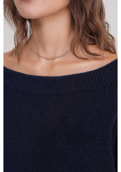 69633 Kadın Kayık Yaka Yün Karışımlı Premium Triko Kazak Lacivert indirimleri