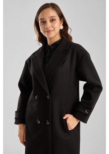 Siyah Regular Kruvaze Yaka Kaban indirimleri