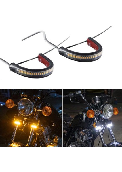 2 Parça Esnek Switchback Çift Renkli LED Çatal Sinyal Lambası Flaşörleri Drl Gündüz Farı Su Geçirmez (Yurt Dışından) fiyatları