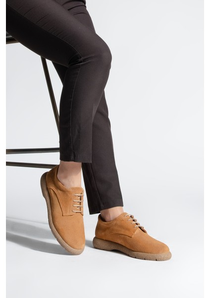 Kadın Deri Oxford Ayakkabı Bağcıklı Günlük Ayakkabı Alyen Taba Süet fiyatları