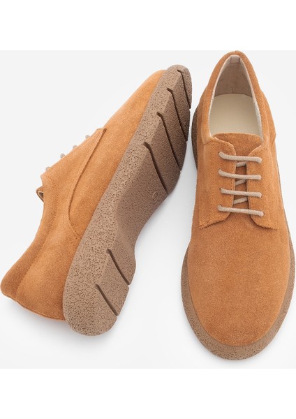 Kadın Deri Oxford Ayakkabı Bağcıklı Günlük Ayakkabı Alyen Taba Süet