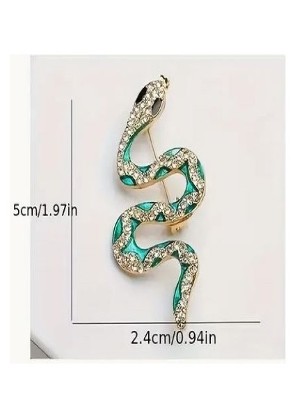 Taşlı Yeşil Yılan Broş