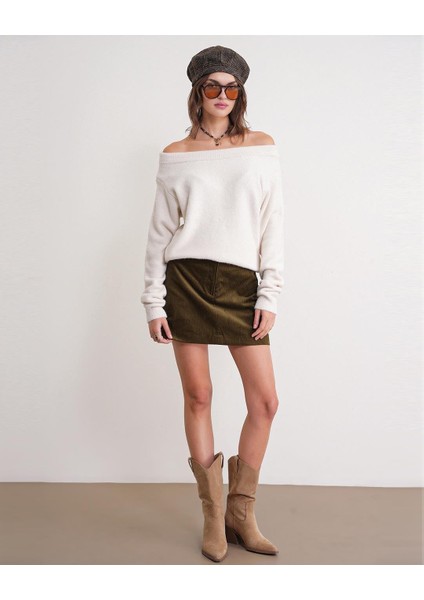 69633 Kadın Kayık Yaka Yün Karışımlı Premium Triko Kazak Kemik fiyatları