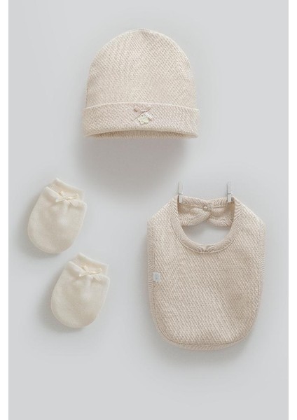 %100 Pamuk Love Feel 3'lü Takım 50-56 cm Bere-Şapka-Eldiven Yeni Doğan CRML.TAK2080