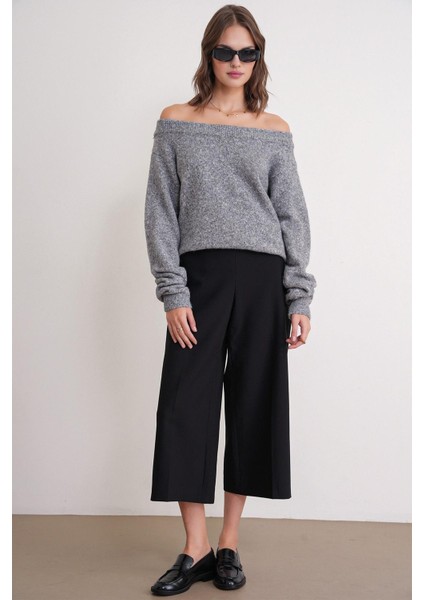 69633 Kadın Kayık Yaka Yün Karışımlı Premium Triko Kazak Gri fiyatları
