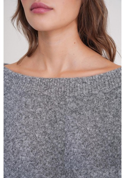 69633 Kadın Kayık Yaka Yün Karışımlı Premium Triko Kazak Gri indirimleri