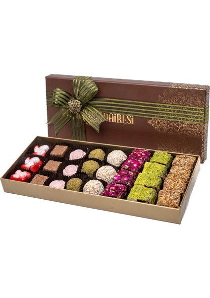 Spesiyal Çikolata ve Trüf, Fısıtklı, Gül Kaplı ve Kadayıf Kaplı Fitil Lokum Çeşitleri Özel Hediyelik Kutusuyla 600 gr