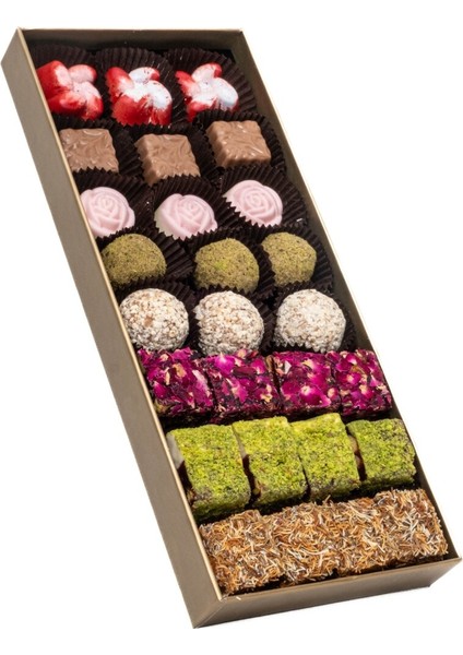 Spesiyal Çikolata ve Trüf, Fısıtklı, Gül Kaplı ve Kadayıf Kaplı Fitil Lokum Çeşitleri Özel Hediyelik Kutusuyla 600 gr indirimleri