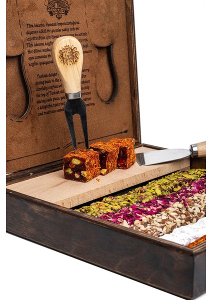 Antep Fıstıklı Spesiyal Lokum Çeşitleri Özel Bıçak ve Sunum Tahtalı Lüks Ahşap Kutulu Özel Seri