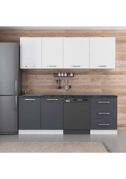 220 cm Mutfak Dolabı Beyaz Antrasit 220-A12