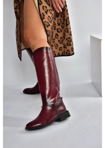 V312361060 Bordo Rustik Klasik Kadın Çizme